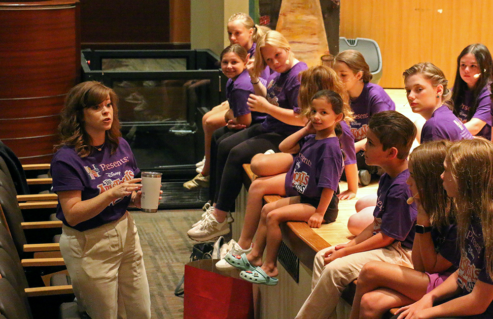 Paige Clabo, owner and artistic director of Heirlooms Fine and Performing Arts, instructs the cast during a rehearsal of “Disney's The Aristocats Kids” in the Recital Hall of the Burrow Center for Fine and Performing Arts at Wallace State Community College.